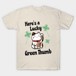 Funny St Patricks Day Lucky Leprechaun Shamrock Cat Lucky Green Thumb T-Shirt